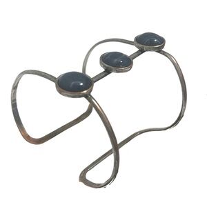 Vintage 3-Stone Open Wire Cuff Bracelet | Blue/Silver